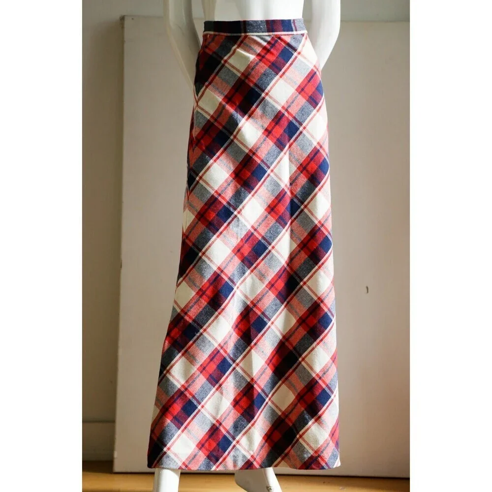 Vintage Large Scale Plaid A line Maxi Skirt XS